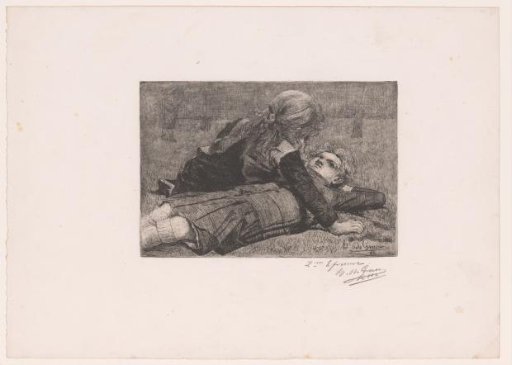Two Children Lying in the Grass