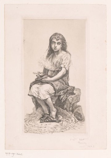 Seated girl eating from a steaming cooking pot