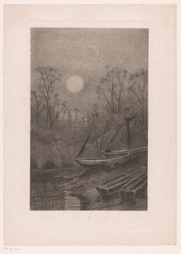 Small Sailing Ships on the Bank by Moonlight