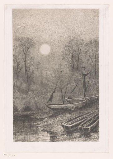 Small Sailing Ships on the Bank by Moonlight