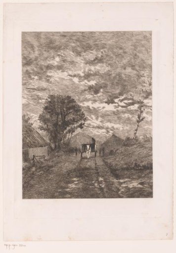 Country Road with a Horse-drawn Cart Past Farmhouses