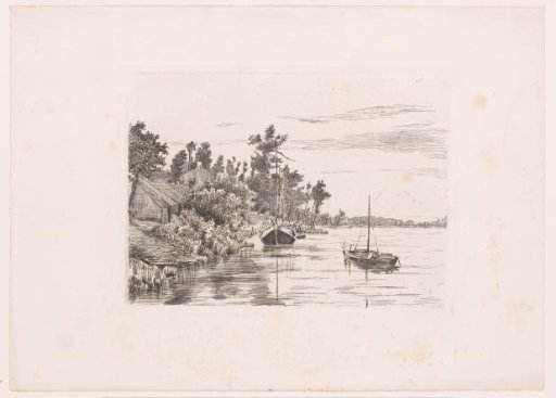 Two Sailing Boats in a River with Houses on the Shore