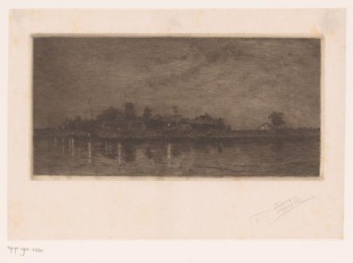 View of a Village on a River in the Evening
