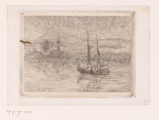 Two Sailing Boats on a Lake with a Tower in the Background