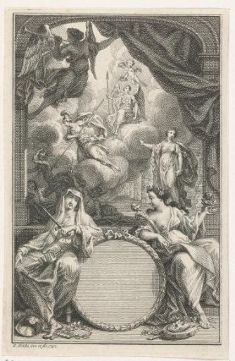 Medallion flanked by Melpomene and Thalia