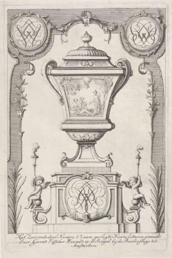 Garden vase with a monogram on the base