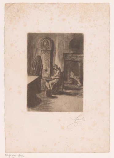 Interior with a woman peeling potatoes