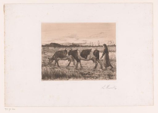 Two Cows with a Peasant Woman in a Landscape