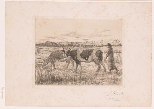 Two Cows with a Peasant Woman in a Landscape