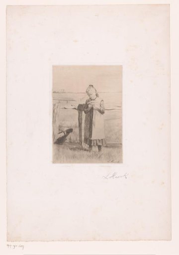 Girl Knitting in the Meadow