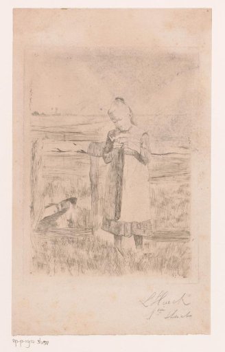 Girl Knitting in the Meadow