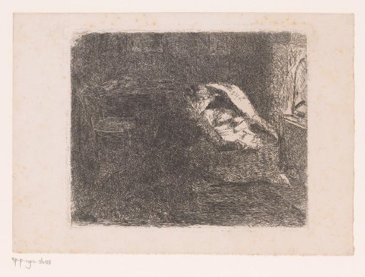 Mother by a cradle with a baby
