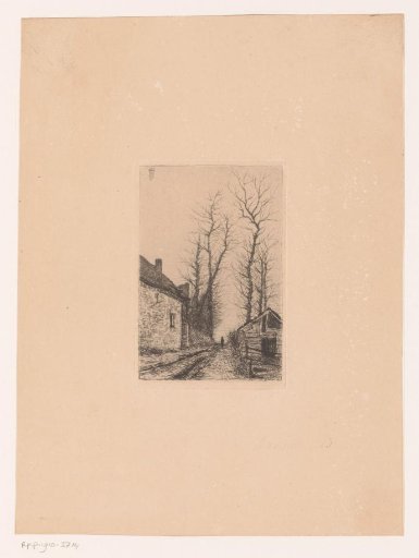 Figure Walking on a Country Road Along a Barn