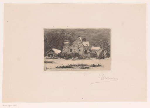 Winter View with Farmhouse and Two Pigs