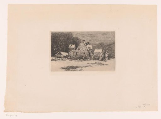 Winter View with Farmhouse and Two Pigs