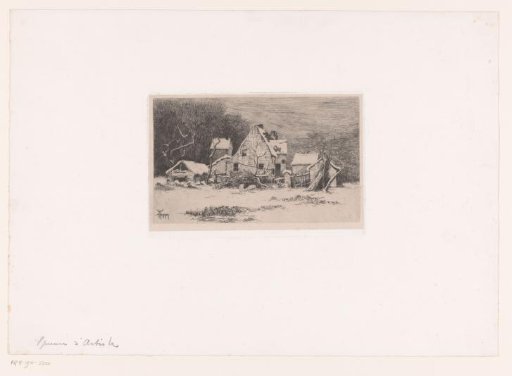 Winter View with Farmhouse and Two Pigs
