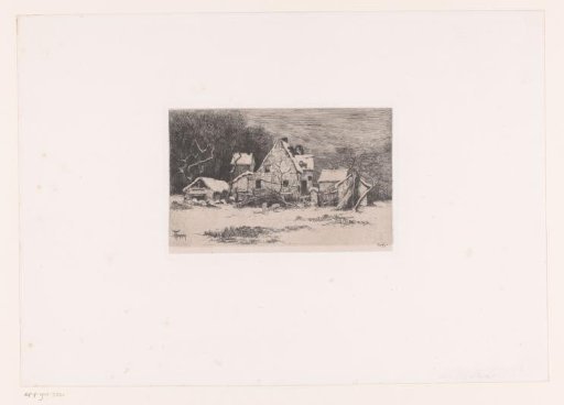 Winter View with Farmhouse and Two Pigs