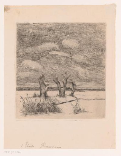 Landscape with Pollard Willows and Two Birds in the Reeds