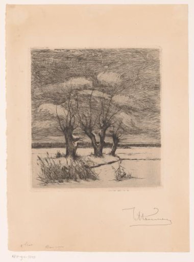 Landscape with Pollard Willows and Two Birds in the Reeds