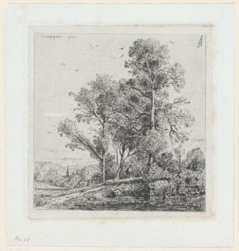 Landscape with a figure on a path along a pond