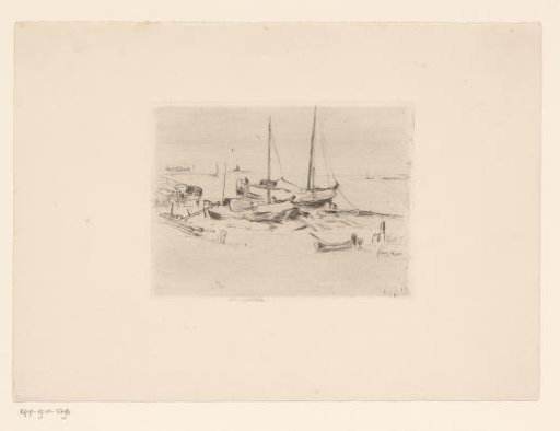 Two ships with sails on the beach