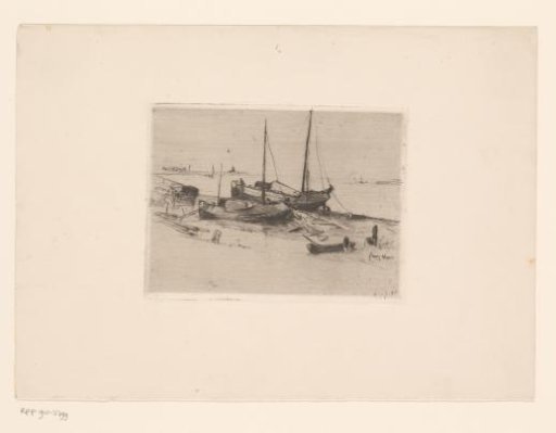 Two ships with sails on the beach