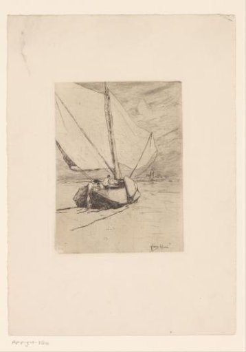 Sailing ship with leeboards on the water