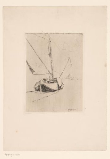Sailing ship with leeboards on the water