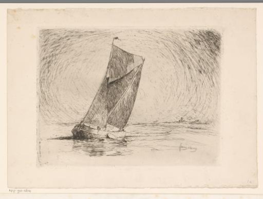 Sailing ship with coastline in the background