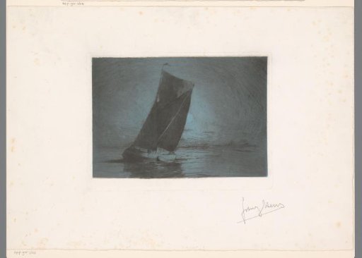 Sailing ship with a coastline in the background