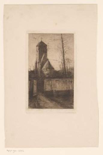 View of a church with a gate in the foreground