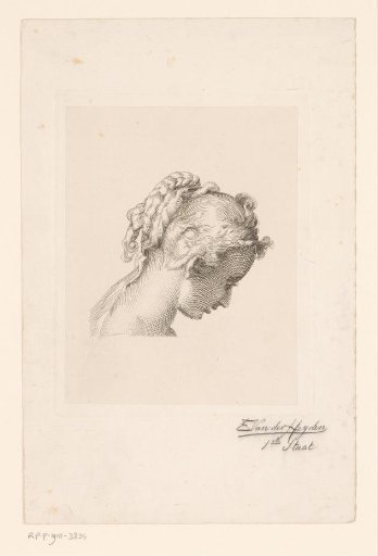 Bust of a woman looking down