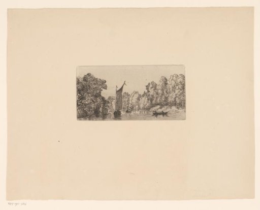 Pond with boats surrounded by woodland