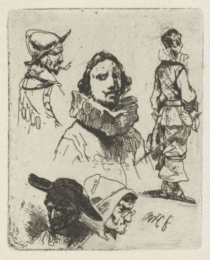 Study sheet with soldiers and an old woman