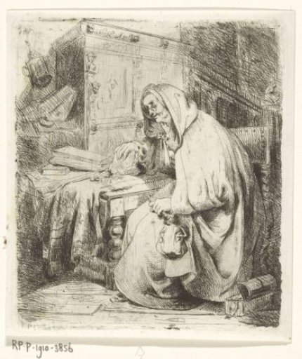 Old woman counting money in an interior