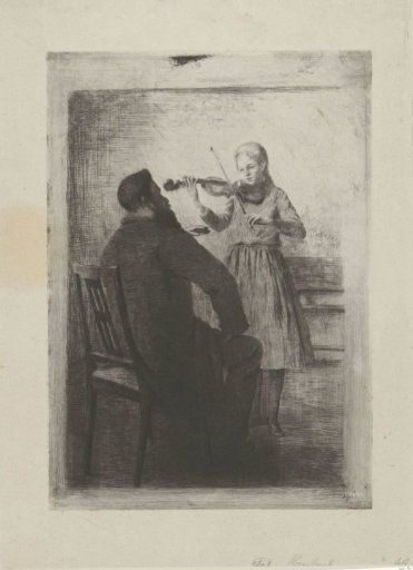 Girl playing the violin and a man