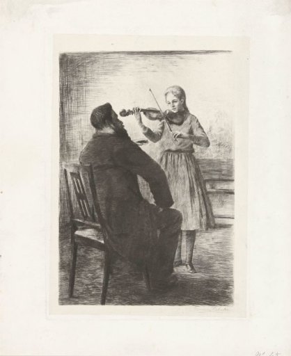 Girl playing the violin and a man