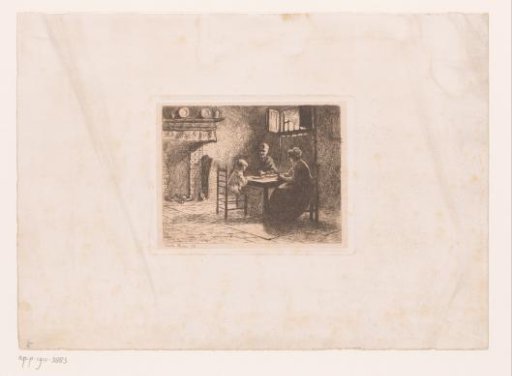 Peasant family at table in the kitchen