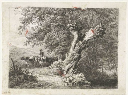 Landscape with a bare tree and shepherd