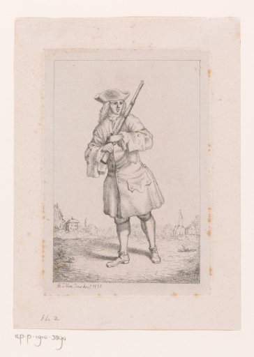 Uniformed man with a rifle over his shoulder