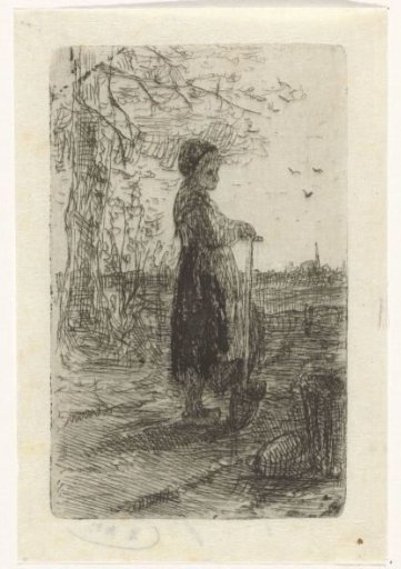 Girl leaning on a spade