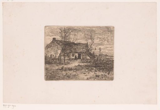 Peasant woman in front of a farmhouse