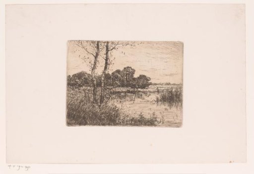 Landscape with birches at a bend in a river