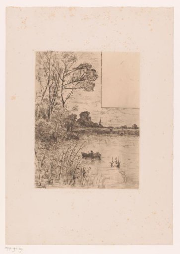 Man in a rowing boat at sunset