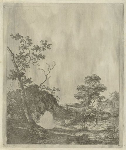 Landscape with cattle in a river