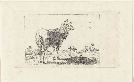 Landscape with sheep and lamb