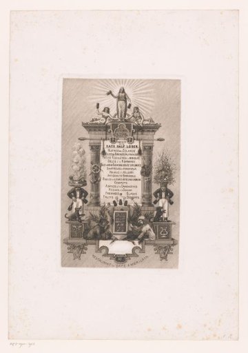 Architectural frame with dogs and figures