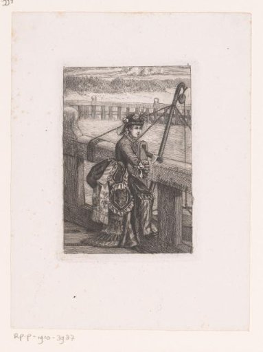 Woman on the quay near a crane with a rowboat