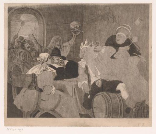 Festive Company with a Drinking Man Wearing a Crown