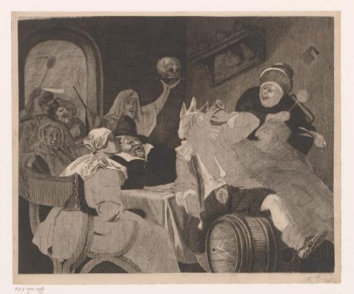Festive Company with a Drinking Man Wearing a Crown